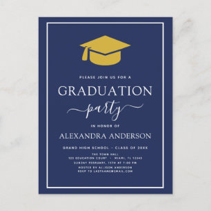2022 Graduation Party Navy Blue Gold Elegant Invit Postcard