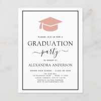 2022 Graduation Party Pink Elegant Black White Inv