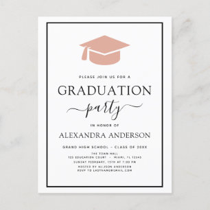 2022 Graduation Party Pink Elegant Black White Inv Postcard