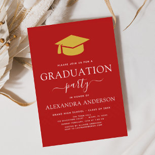 2022 Graduation Party Red Gold Colour Option Invitation