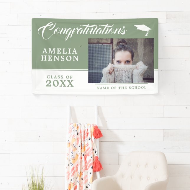 2022 Graduation Pastel Green Graduate Photo Party Banner (Insitu)