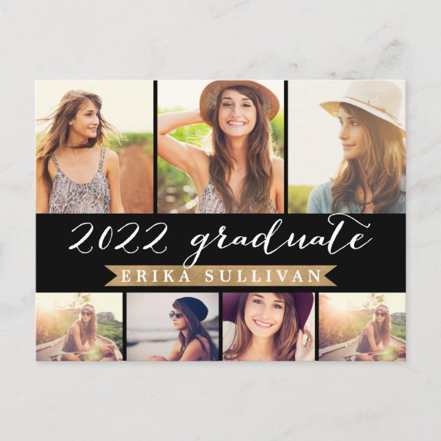 2022 Graduation Script Photo Collage Party Holiday Postcard (Front)