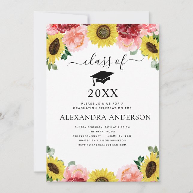 2022 Graduation Sunflower Eucalyptus Country Invitation (Front)