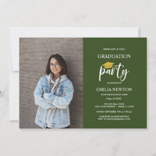 2022 Green Gold  Photo Graduation Party Invitation