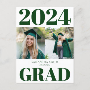 2022 Green Modern Simple Typography 2 Photo Grad Announcement Postcard