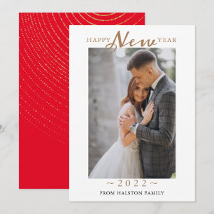 2022 Happy New Year Gold Swirl  Pattern Photo   Ho Holiday Card