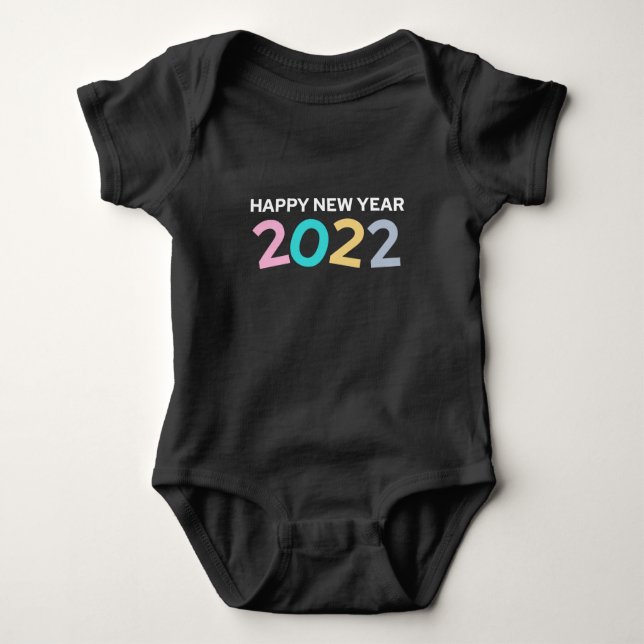 2022 Happy New Year with Colourful text Baby Bodysuit (Front)
