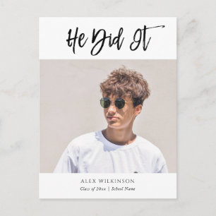 2022 He Did It Modern Calligraphy Photo Graduation Invitation Postcard