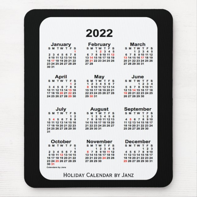 2022 Holiday Two Tone Black Calendar by Janz Mouse Pad (Front)