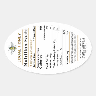 2022 Honey Nutrition Facts Bee and Infant Warning Oval Sticker