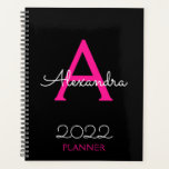 2022 Hot Pink Black Monogram Elegant Planner<br><div class="desc">2022 Hot Pink and Black Monogram Name and Initial Spiral Notebook Planner. This makes the perfect sweet 16 birthday,  wedding,  bridal shower,  anniversary,  baby shower or bachelorette party gift for someone that loves glam luxury and chic styles.</div>
