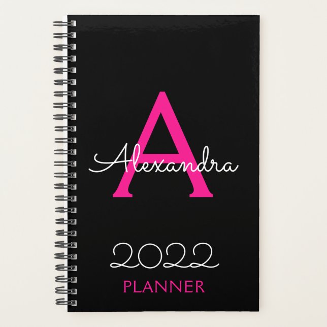 2022 Hot Pink Black Monogram Elegant Planner (Front)