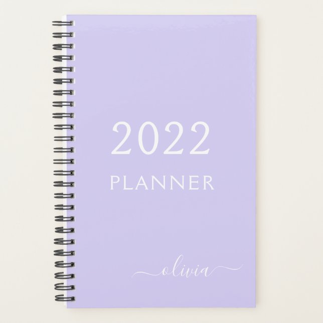 2022 Lavender Purple Girly Script Monogram Name Planner (Front)