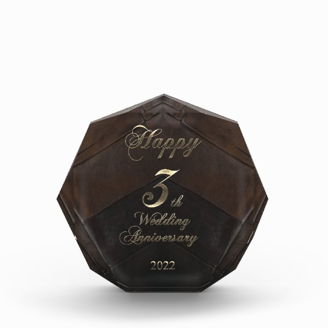 2022 Leather Wedding Happy 3th Anniversary Photo Block (Front)