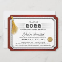 2022 Maroon Red DiplomaTassel Graduation Invite