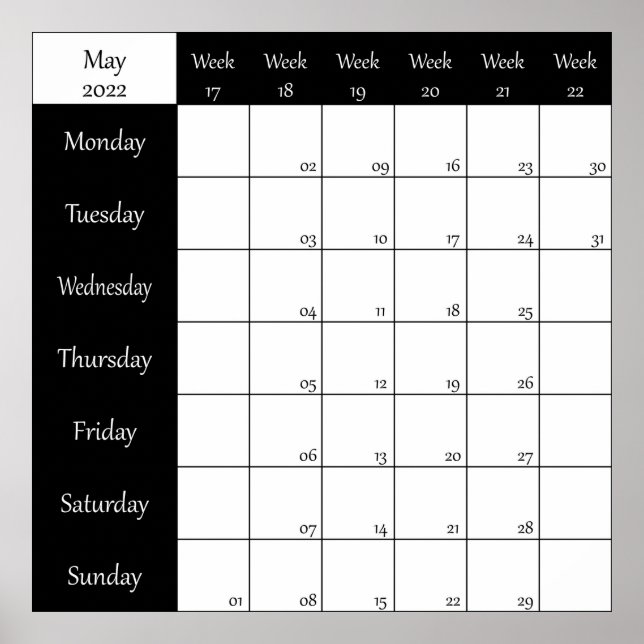 2022 May planner weel number Poster (Front)