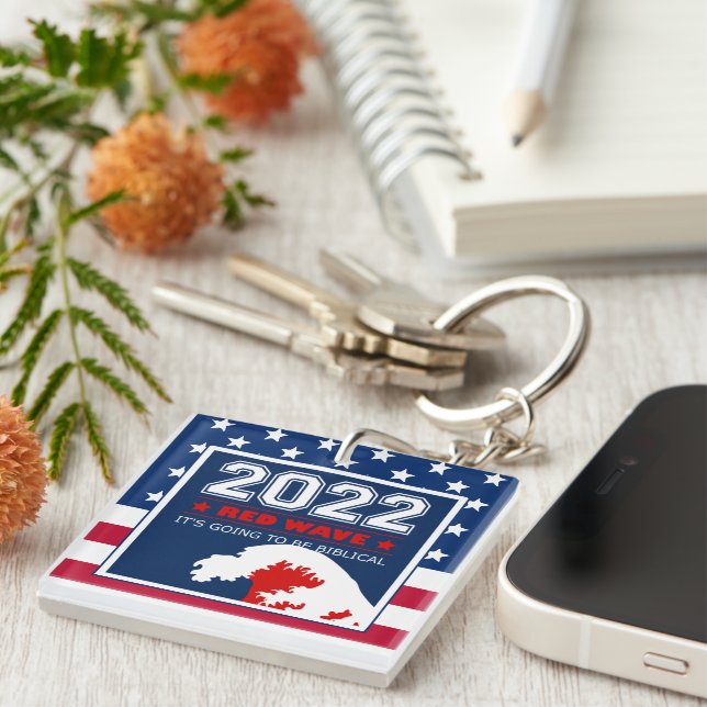 2022 Midterm Elections RED WAVE US Flag Key Ring (Front Right)