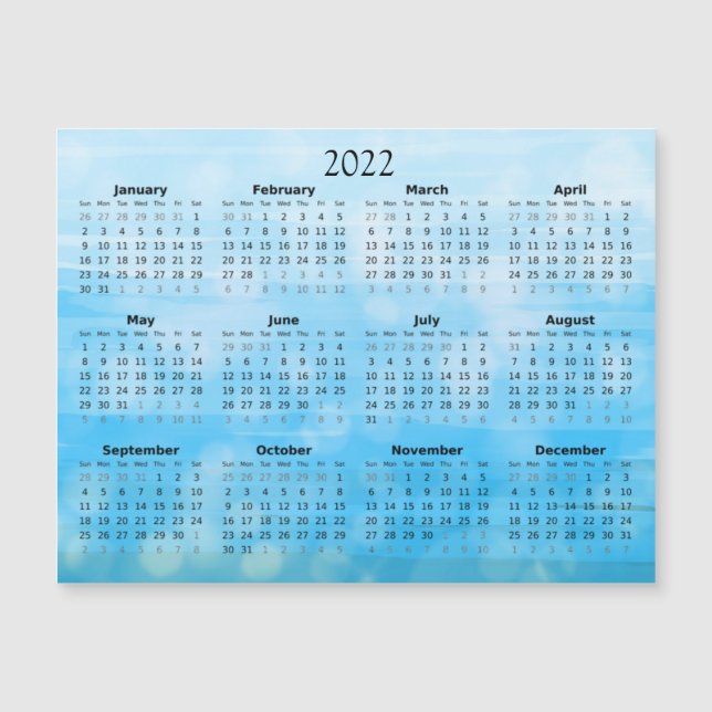 2022 Mini Calendar Magnetic Ombre Blue Invitation (Front)