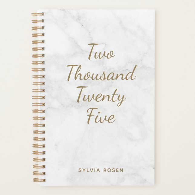 2022 Modern Grey White Marble Personalised Planner (Front)