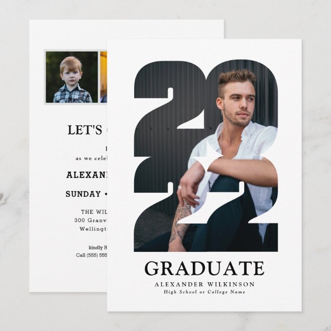 2022 Modern Typography Trendy 4 Photo Graduation Invitation (Front/Back)