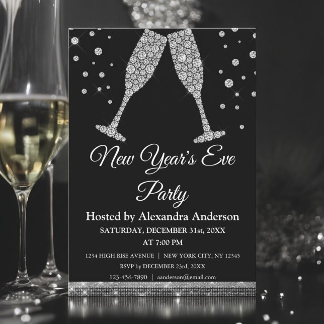 2022 New Year's Eve Party Champagne Glasses Invitation (Creator Uploaded)