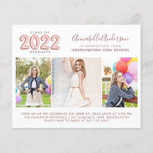 2022 Pink Photo Graduation Budget Party Invitation
