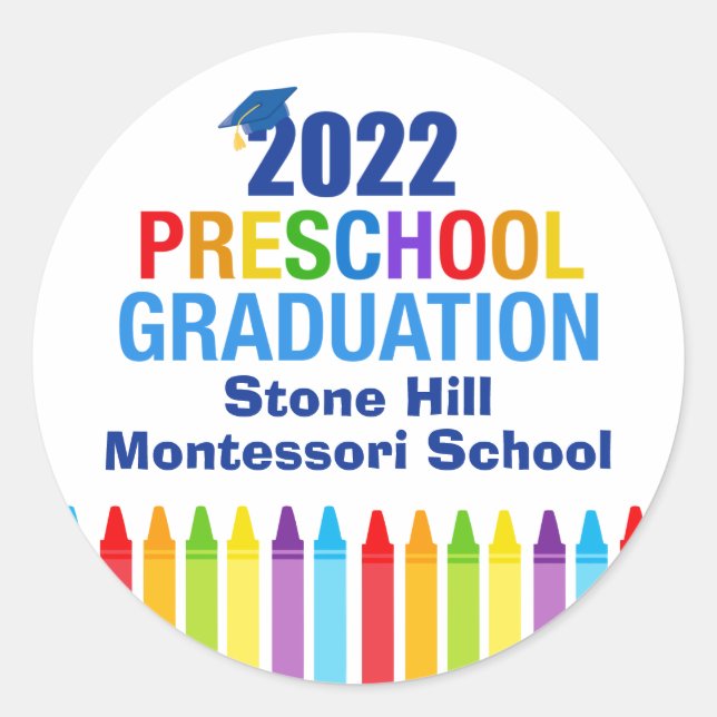 2022 Preschool Graduation Cute Custom School Party Classic Round Sticker (Front)