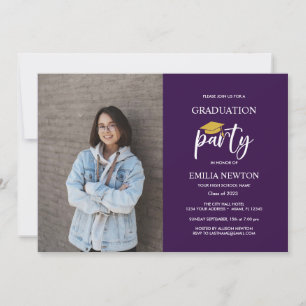  2022 Purple and Gold  Photo Graduation Party Invitation