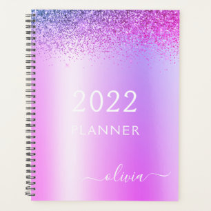 2022 Purple Glitter Girly Monogram Planner