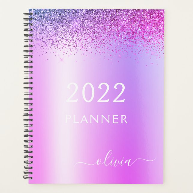 2022 Purple Glitter Girly Monogram Planner (Front)