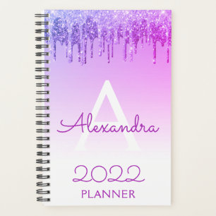 2022 Purple Glitter Sparkle Monogram Planner