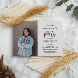  2022 Purple white Gold  Photo Graduation Party  Invitation