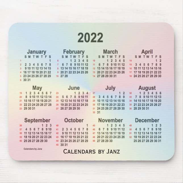2022 Rainbow Cloud 52 Weeks Calendar by Janz Mouse Pad (Front)