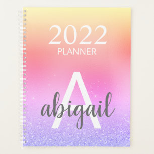 2022 Rainbow Pastel Glitter Stylish Monogram Name Planner