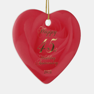 2022 Red Sapphire Wedding Happy 45th Anniversary Ceramic Ornament