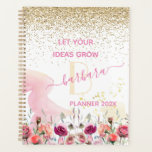 2022 Rose Gold - Blush Pink Glitter Monogram Planner<br><div class="desc">This lovely feminine planner makes you feel as though you are looking at a beautiful blooming garden which helps plant seeds for your thoughts over time. It has a monogram and swirl first name and sparkle / glitter and would also make a wonderful gift. It would be perfect as a...</div>