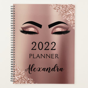 2022 Rose Gold Pink Monogram Glitter Eyelashes Planner