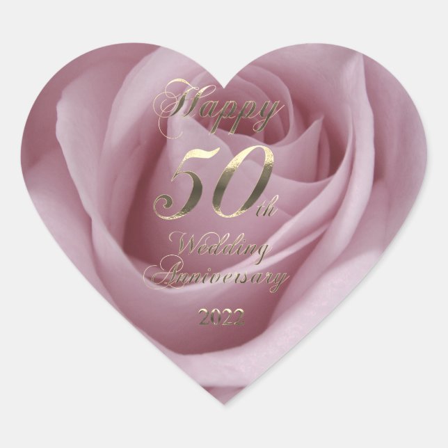 2022 Rose Golden Wedding Parents 50th Anniversary Heart Sticker (Front)