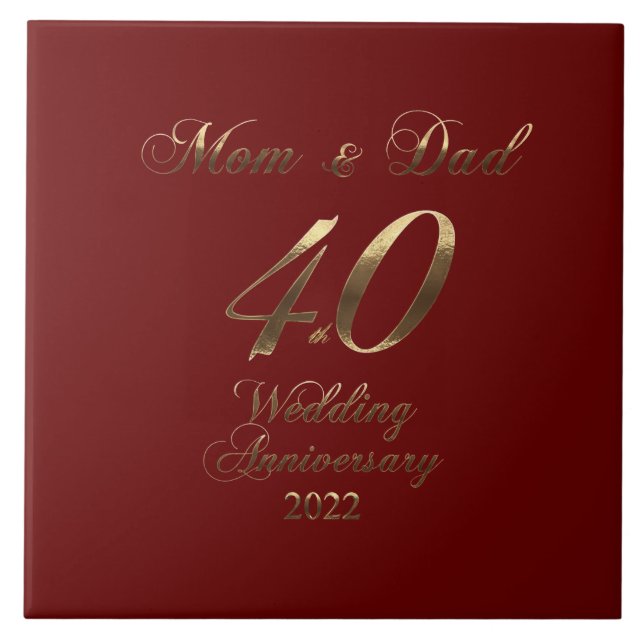 2022 Ruby Wedding 40th Anniversary Parents Ceramic Tile (Front)