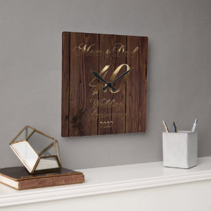2022 Rustic Ruby Wedding 40th Anniversary Parents Square Wall Clock