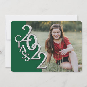 2022 Silver and Green Graduation with Photo Invitation