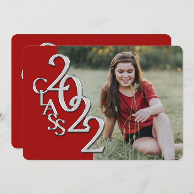 2022 Silver and Red Graduation with Photo Invitation (Front/Back)
