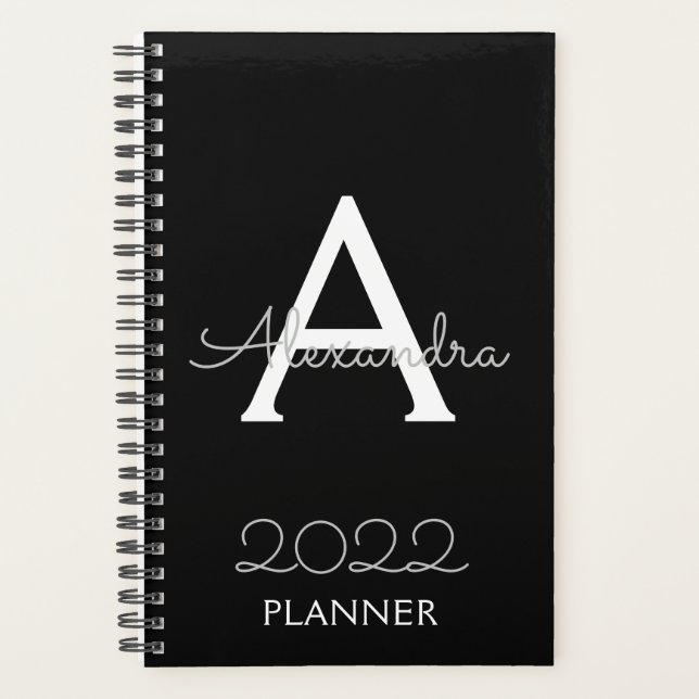 2022 Silver Black Monogram Elegant Planner (Front)