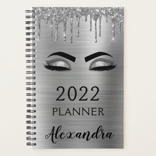 2022 Silver Glitter Sparkle Eyelashes Glam Planner (Front)