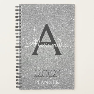 2022 Silver Glitter Sparkle Monogram Planner