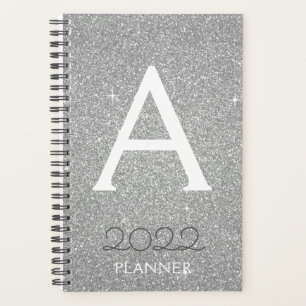 2022 Silver Glitter Sparkle Monogram Planner