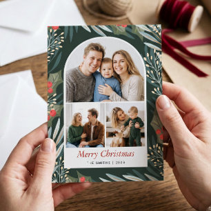 2022 Trendy Arch Photo Winter Botanical Christmas Holiday Card