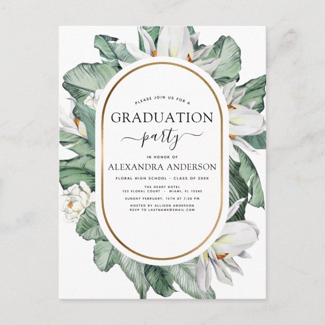 2022 Tropical Graduation Magnolia Floral Invitatio Postcard (Front)