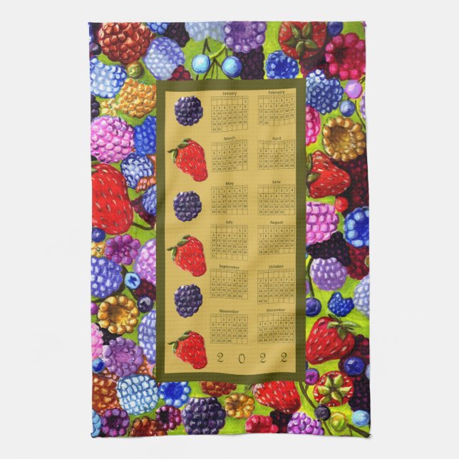 2022 Vertical Calendar with Berries Border Tea Towel (Vertical)