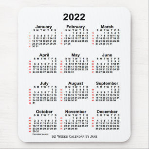 2022 White 52 Week Calendar by Janz Mouse Pad